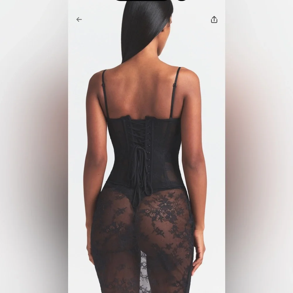 SKIMS ULTRA FINE LACE STRAPLESS CORSET LONG DRESS | ONYX NEW WITH TAGS - Picture 3 of 5